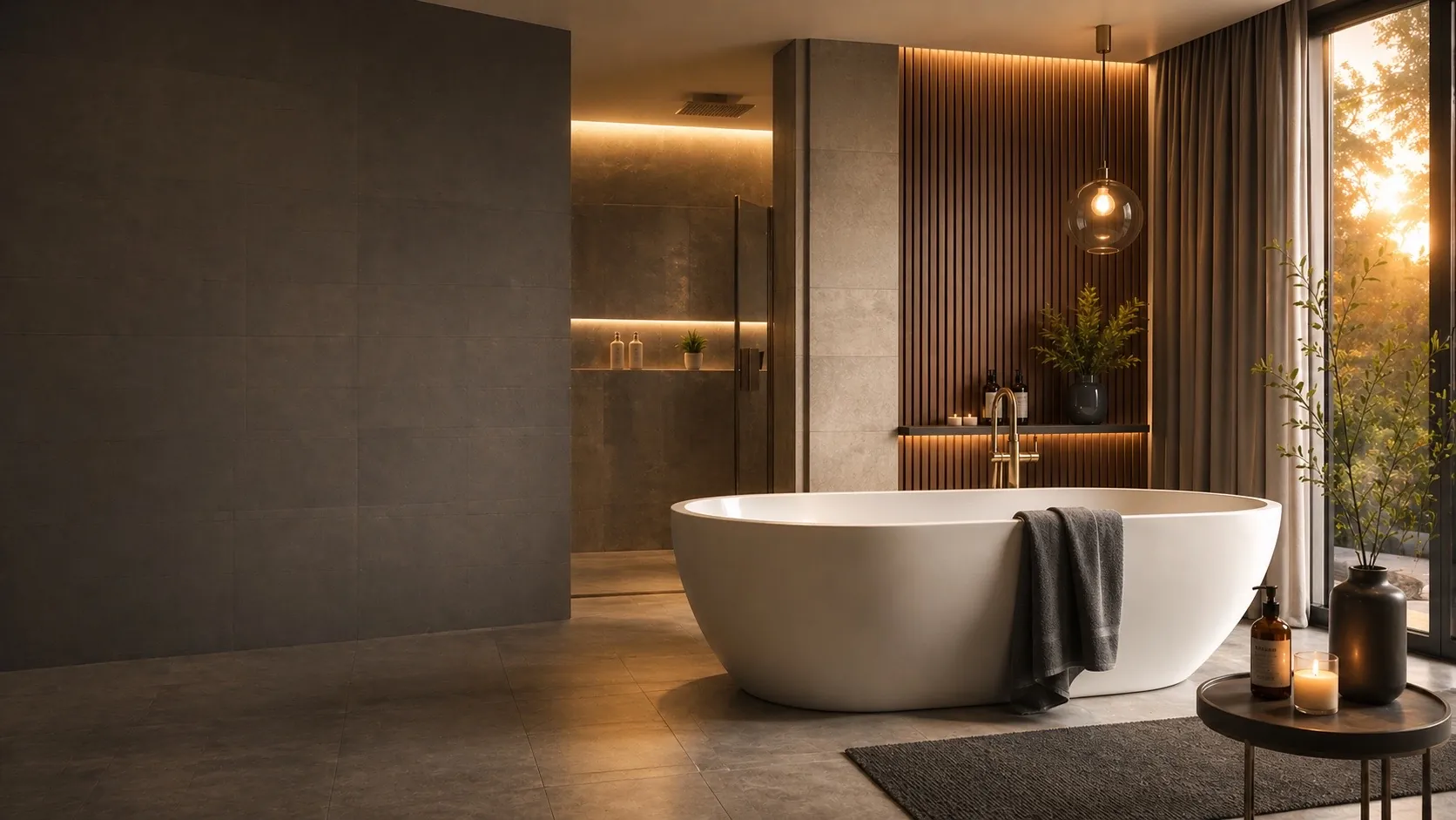 Modernes Badezimmer als Symbol für Badmodernisierung und Gebäudetechnik